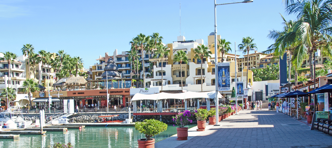 The harbor and shops of Cabo San Lucas