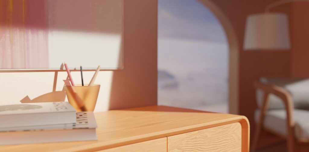Detailed architectural blueprint spread across a clean, modern desk, symbolizing the precise, planned nature of retrieval-...